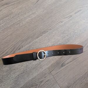 Halogen Black Leather Belt with Silver Round Buckle